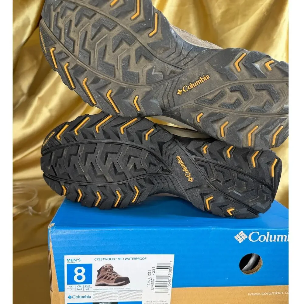 Columbia Crestwood Mid Waterproof Hiking Boots Mens 8 Cordovan Squash BM5371 NWT